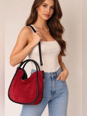 NEW Cheval Firenze italy suede satchel tube handals burgundy boho crossbody bag